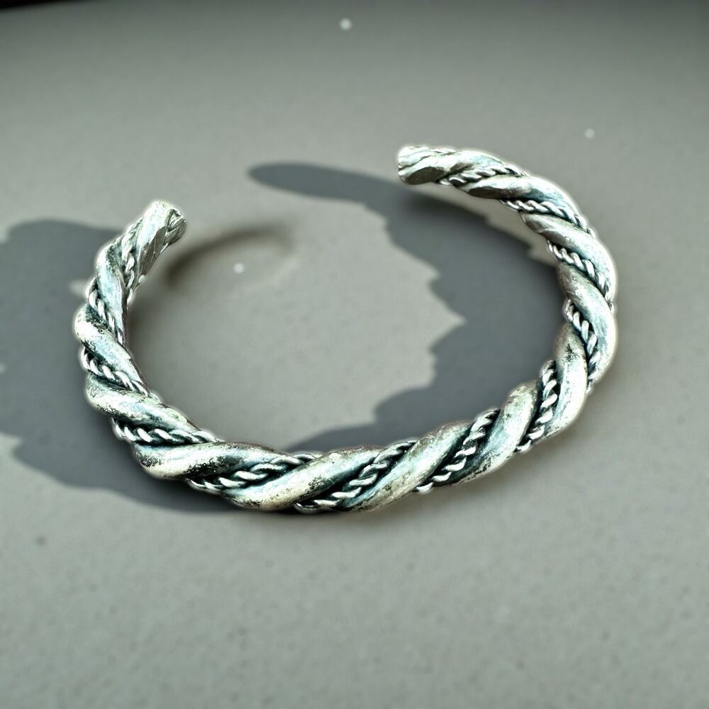 Navajo Rope Cuff Bracelet Southwest Twist Cord Sterling Silver Unisex 925 30g
